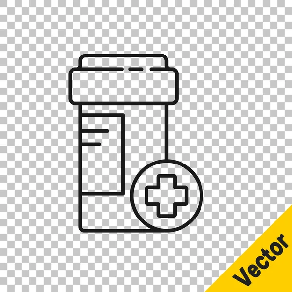 Black Line Medicine Bottle Icon Isolated Transparent Background Bottle Pill — Stock Vector