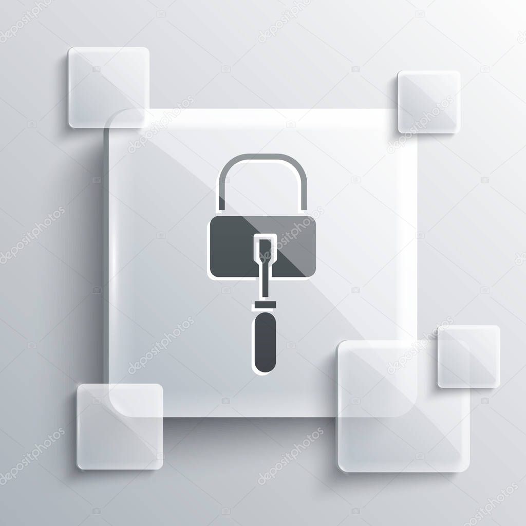 Grey Lockpicks or lock picks for lock picking icon isolated on grey background. Square glass panels. Vector Illustration