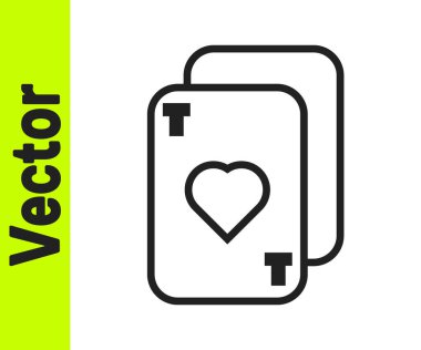 Siyah çizgi beyaz arkaplanda izole edilmiş kart simgesi çalıyor. Kumarhane kumarı. Vektör İllüstrasyonu