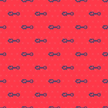 Mavi çizgi Kırmızı arkaplanda eski anahtar simgesi izole edilmiş. Vektör İllüstrasyonu