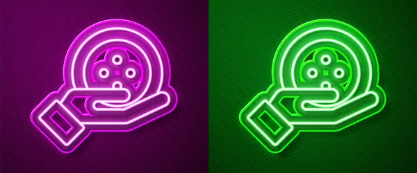 Glowing Neon Line Sewing Button Clothes Icon Isolated Purple Green — Stock Vector