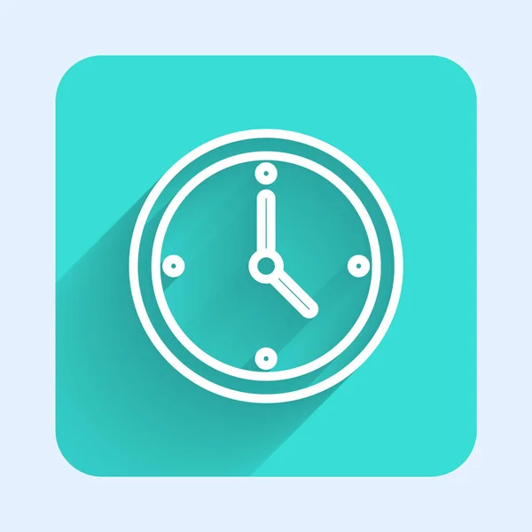 White Line Clock Icon Isolated Long Shadow Time Symbol Green — 스톡 벡터