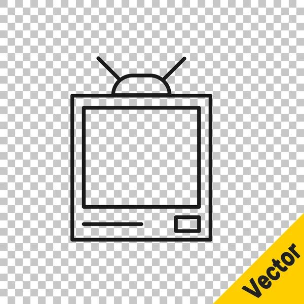 Línea Negra Icono Televisión Retro Aislado Sobre Fondo Transparente Señal — Vector de stock