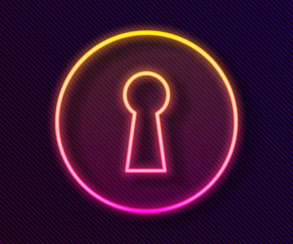 Gloeiende Neon Lijn Keyhole Icoon Geïsoleerd Zwarte Achtergrond Sleutel Tot — Stockvector