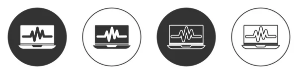 Zwarte Laptop Met Cardiogram Icoon Geïsoleerd Witte Achtergrond Monitoring Icoon — Stockvector
