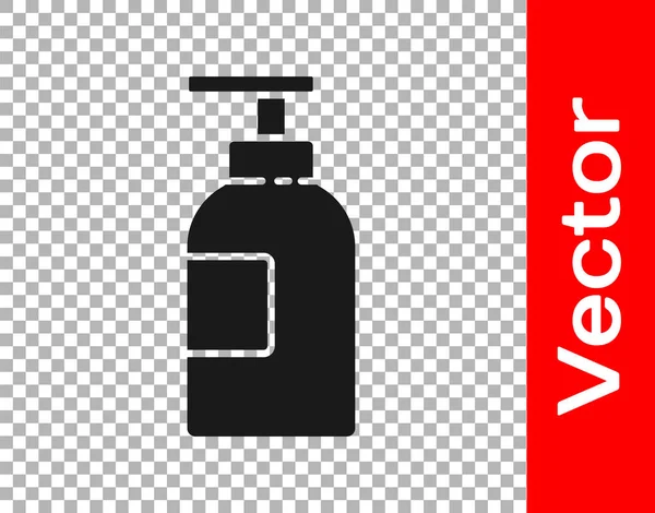 透明な背景に隔離されたブラックハンドサニタイザーボトルアイコン 消毒の概念 洗浄ゲル 衛生のためのアルコールボトル ベクターイラスト — ストックベクタ