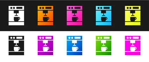 Set Coffee Machine Icon Isolated Black White Background Vector Illustration — Stock Vector
