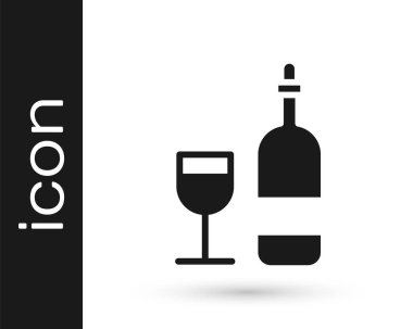 Beyaz arka planda cam ikonlu gri şarap şişesi. Vektör İllüstrasyonu