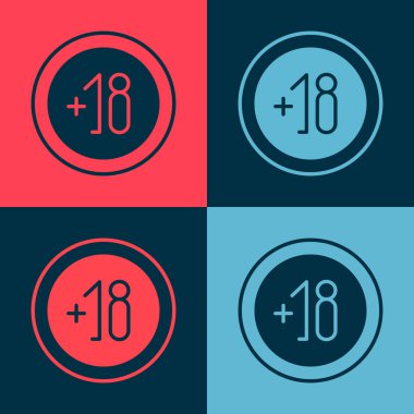 Pop Art Alkol 18 artı renkli arka planda izole edilmiş bir ikon. Alkol içmeyi yasaklıyorum. Vektör İllüstrasyonu