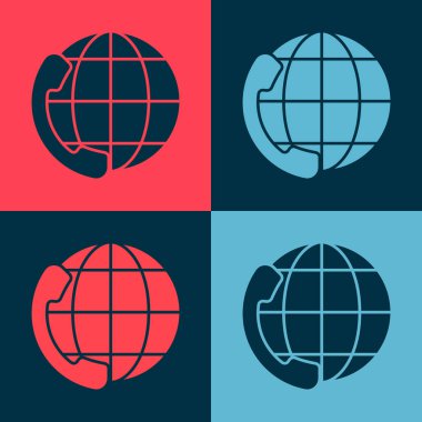 Pop Art Telefon 24 saat destek ikonu renk arkaplanında izole edildi. Tüm gün müşteri destek merkezi. Tam zamanlı çağrı servisi. Vektör İllüstrasyonu