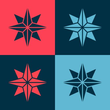 Pop Art Wind gül ikonu renk arkaplanında izole edildi. Seyahat için pusula simgesi. Navigasyon tasarımı. Vektör İllüstrasyonu