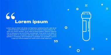 Mavi arka planda kan ikonu olan beyaz çizgi test tüpü veya matara. Laboratuvar, kimyasal, bilimsel cam levha. Vektör İllüstrasyonu