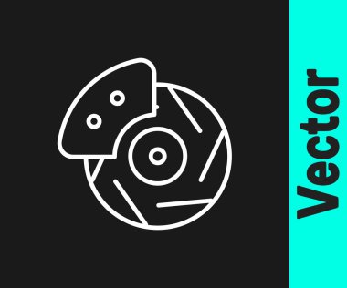 Siyah arka planda izole edilmiş beyaz çizgili araba fren diski. Vektör İllüstrasyonu