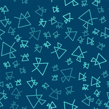 Prizma ikonundaki yeşil çizgi ışığı mavi arkaplanda izole edilmiş pürüzsüz desen. Cam prizmada gökkuşağı spektrum dağılımı optik etkisi. Vektör İllüstrasyonu