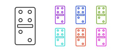 Siyah çizgi Domino simgesi beyaz arkaplanda izole edildi. Simgeleri renklendirin. Vektör İllüstrasyonu