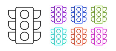 Beyaz arkaplanda siyah çizgi trafik ışığı simgesi izole edildi. Simgeleri renklendirin. Vektör İllüstrasyonu