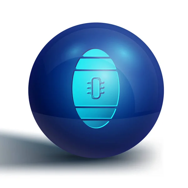 蓝色的美式足球图标在白色背景下被隔离 橄榄球的图标 团队运动游戏的象征 蓝色圆环按钮 病媒图解 — 图库矢量图片
