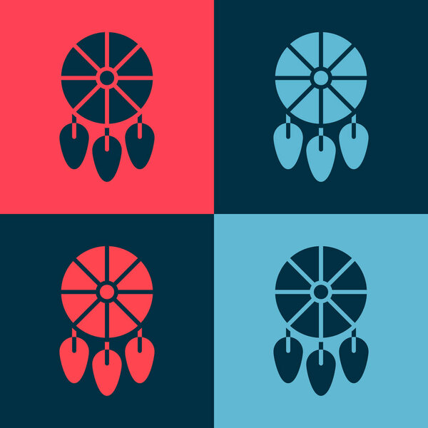 Поп-арт Ловец снов с иконкой перьев изолирован на цветном фоне. Векторная миграция
