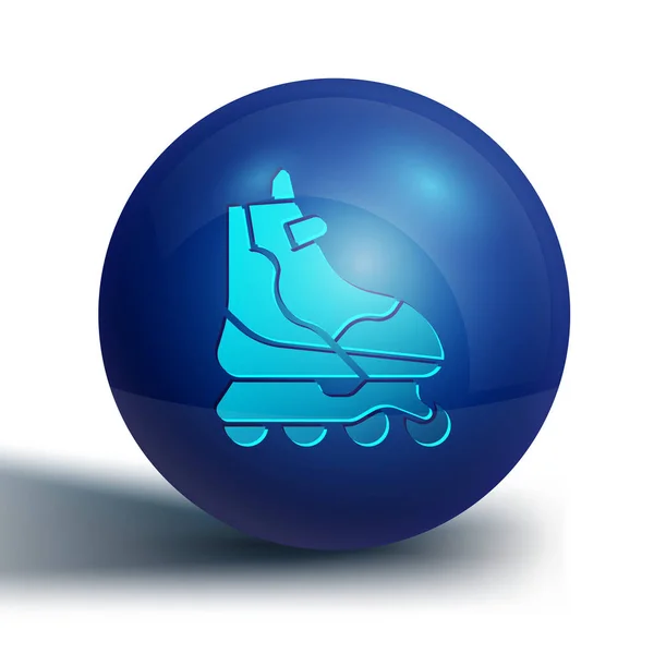 白い背景に隔離されたブルーローラースケートアイコン 青い丸ボタン ベクターイラスト — ストックベクタ