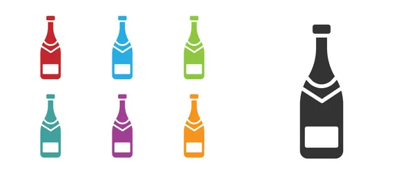 Icona Bottiglia Champagne Nero Isolato Sfondo Bianco Set Icone Colorate — Vettoriale Stock