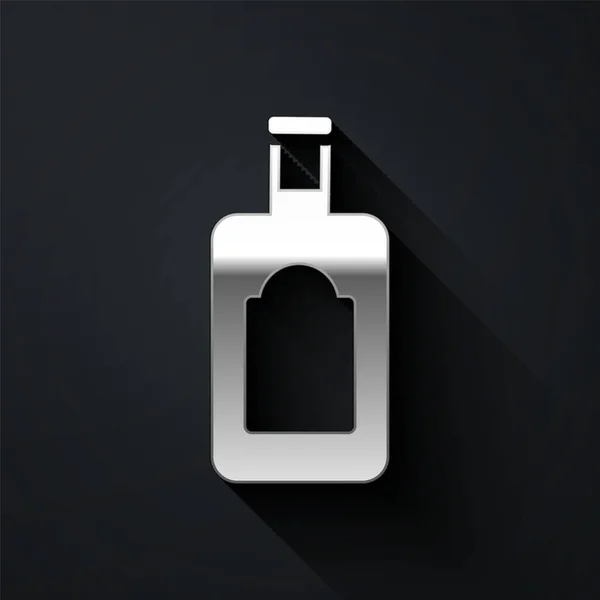 Silver Whiskey Fles Pictogram Geïsoleerd Zwarte Achtergrond Lange Schaduw Stijl — Stockvector