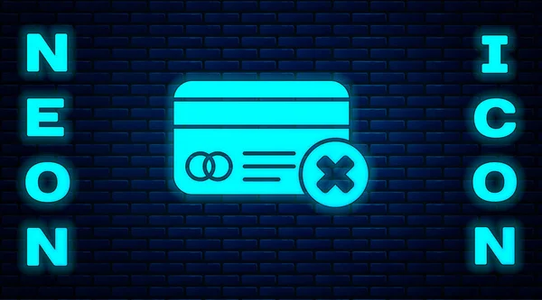 Glödande Neon Kreditkort Bort Ikonen Isolerad Tegel Vägg Bakgrund Betalning — Stock vektor