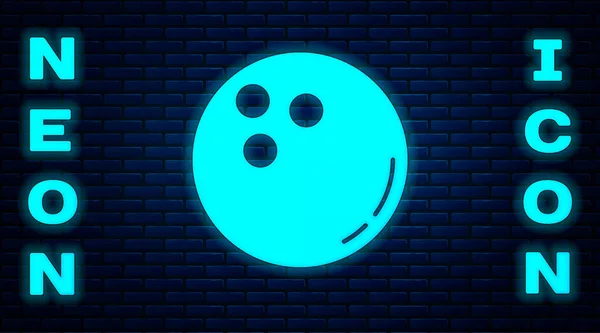 Leuchtende Neon Bowling Ball Symbol Isoliert Auf Backsteinwand Hintergrund Sportgeräte — Stockvektor