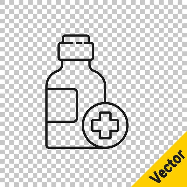 Línea Negra Botella Jarabe Medicina Icono Aislado Sobre Fondo Transparente — Vector de stock