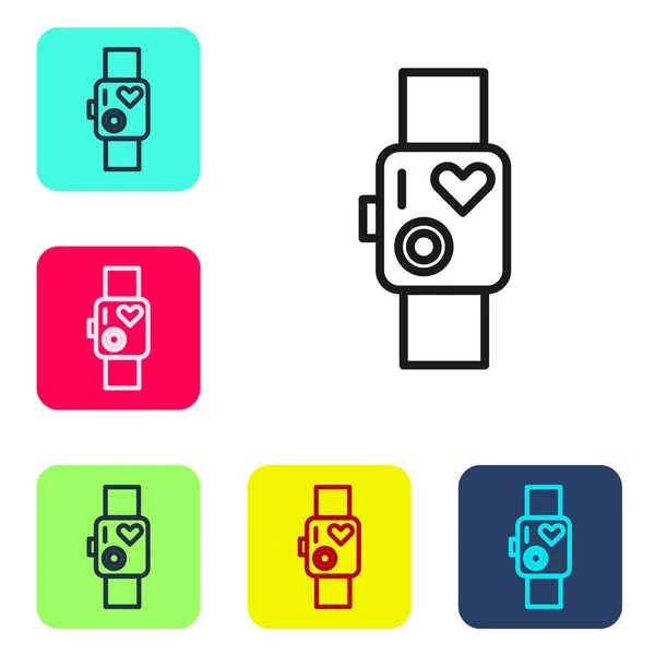 Black Line Smart Watch Showing Heart Beat Rate Icon Isolated — Stock Vector