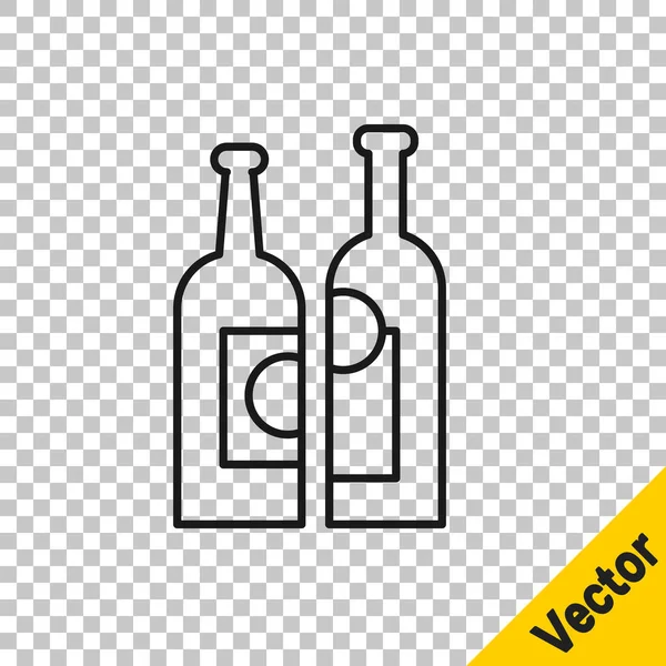 Línea Negra Botellas Vino Icono Aislado Sobre Fondo Transparente Ilustración — Vector de stock