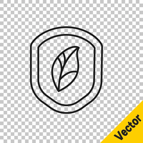 Black Line Shield Mit Blattsymbol Auf Transparentem Hintergrund Umweltfreundliches Schutzschild — Stockvektor
