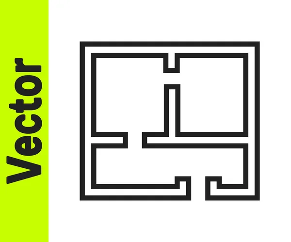 Schwarze Linie Haus Plan Symbol Isoliert Auf Weißem Hintergrund Vektorillustration — Stockvektor