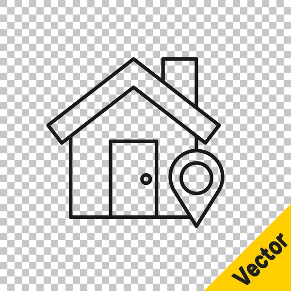 Black Line Map Pointer House Icon Isolated Transparent Background Home — Stock Vector