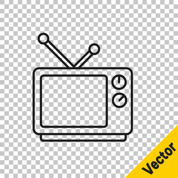 Black Line Retro Icon Isolated Transparent Background Television Sign Vector — Stock Vector