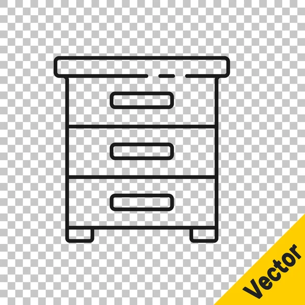 Черная Линия Рисунок Документами Значок Изолирован Прозрачном Фоне Ящик Документами — стоковый вектор