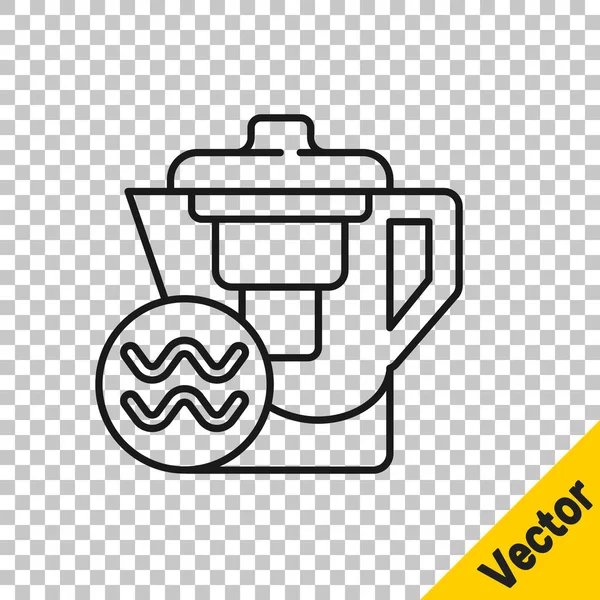 Black line Water jug with a filter icon isolated on transparent background. Vector Illustration — Stock Illustration Black Line Water Jug Filter Icon Isolated Transparent Background Vector Stock Vector