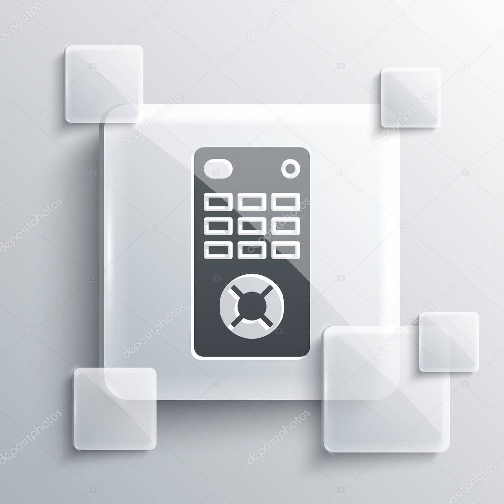 Grey Remote control icon isolated on grey background. Square glass panels. Vector Illustration