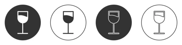 黑酒杯图标隔离在白色背景上 Wineglass牌圆形按钮 病媒图解 — 图库矢量图片