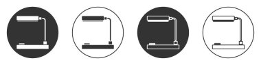 Beyaz arkaplanda siyah masa lambası simgesi izole edildi. Ofis lambası. Çember düğmesi. Vektör İllüstrasyonu.