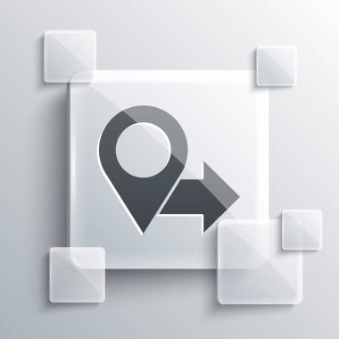 Gri Harita iğne simgesi gri arkaplanda izole edildi. Navigasyon, işaret, konum, harita, GPS, yön, yer, pusula, arama konsepti. Kare cam paneller Vektör İllüstrasyonu