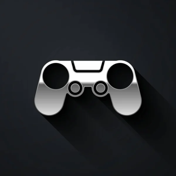 Icône Gamepad Argent Isolé Sur Fond Noir Contrôleur Jeu Style — Image vectorielle