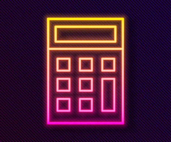 Gloeiende Neon Lijn Calculator Pictogram Geïsoleerd Zwarte Achtergrond Boekhoudkundig Symbool — Stockvector