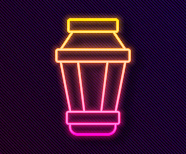 Gloeiende Neon Lijn Tuinlamp Pictogram Geïsoleerd Zwarte Achtergrond Zonne Energie — Stockvector