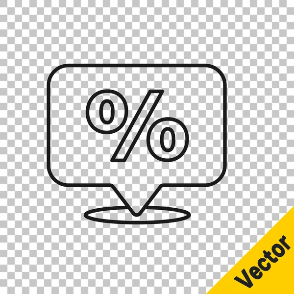 Schwarze Linie Discount Prozent Tag Symbol Isoliert Auf Transparentem Hintergrund — Stockvektor