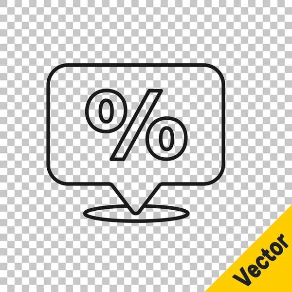 Ligne Noire Icône Balise Pourcentage Réduction Isolée Sur Fond Transparent — Image vectorielle