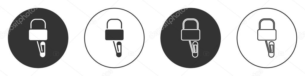Black Lockpicks or lock picks for lock picking icon isolated on white background. Circle button. Vector Illustration.