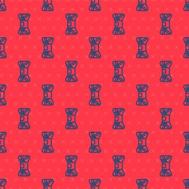 Mavi çizgi iplik simgesi kırmızı arkaplanda izole edilmiş pürüzsüz desen. El yapımı, örgü ya da terzi için etiket. Vektör İllüstrasyonu.