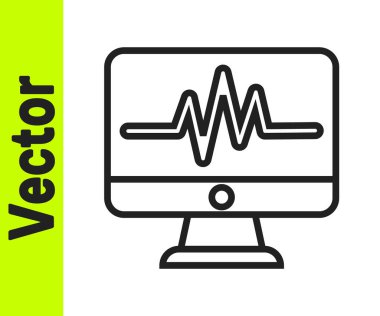 Beyaz zemin üzerinde kardiyogram simgesi olan siyah çizgi bilgisayar monitörü. Simge denetleniyor. Kalp atışı elle çizilmiş EKG monitörü. Vektör İllüstrasyonu