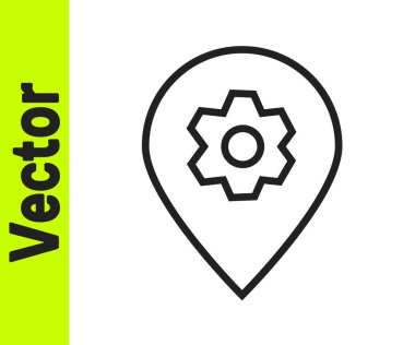 Beyaz arka planda siyah çizgi konumu ve araba servisi simgesi izole edildi. Otomobil tamircisi. Tamirci oto tamircisi. Vektör İllüstrasyonu