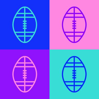 Pop sanat çizgisi rugby topu ikonu renk arkaplanında izole edildi. Vektör İllüstrasyonu